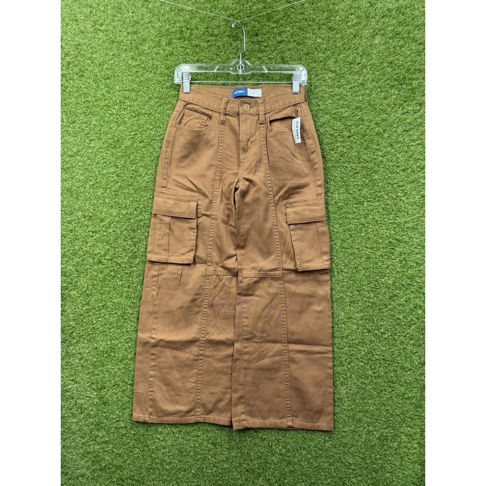 Old Navy Cargo Pants Girls 12 Brown Wide Leg Utility Pockets Cotton Brown NWT